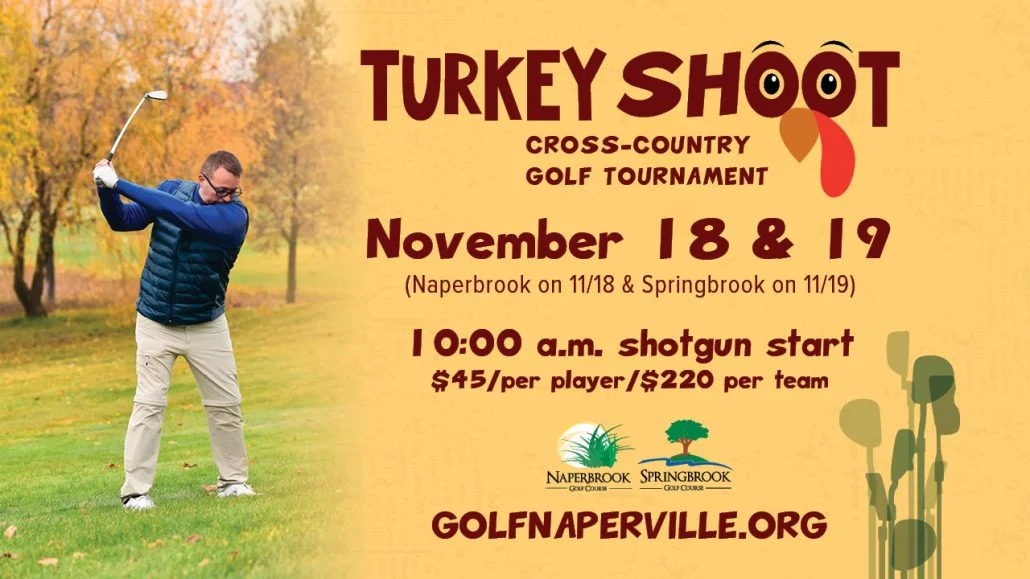 Turkey Shoot Tournament on November 18 and 19 with image of golfer swinging a golf club
