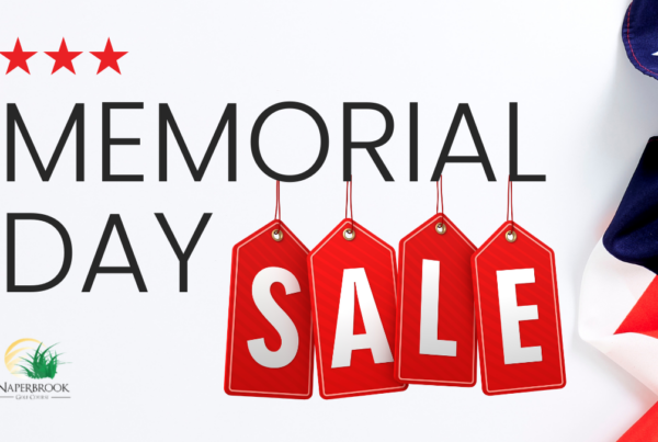 Memorial Day Sale, red, white & blue, USA flag, naperbrook logo
